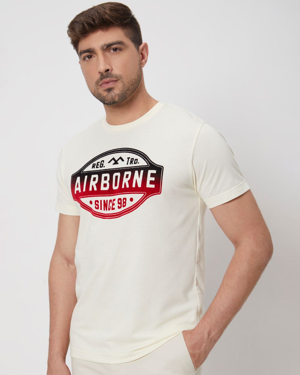 Off White Textured Graphic Slim Fit Jersey T-Shirt
