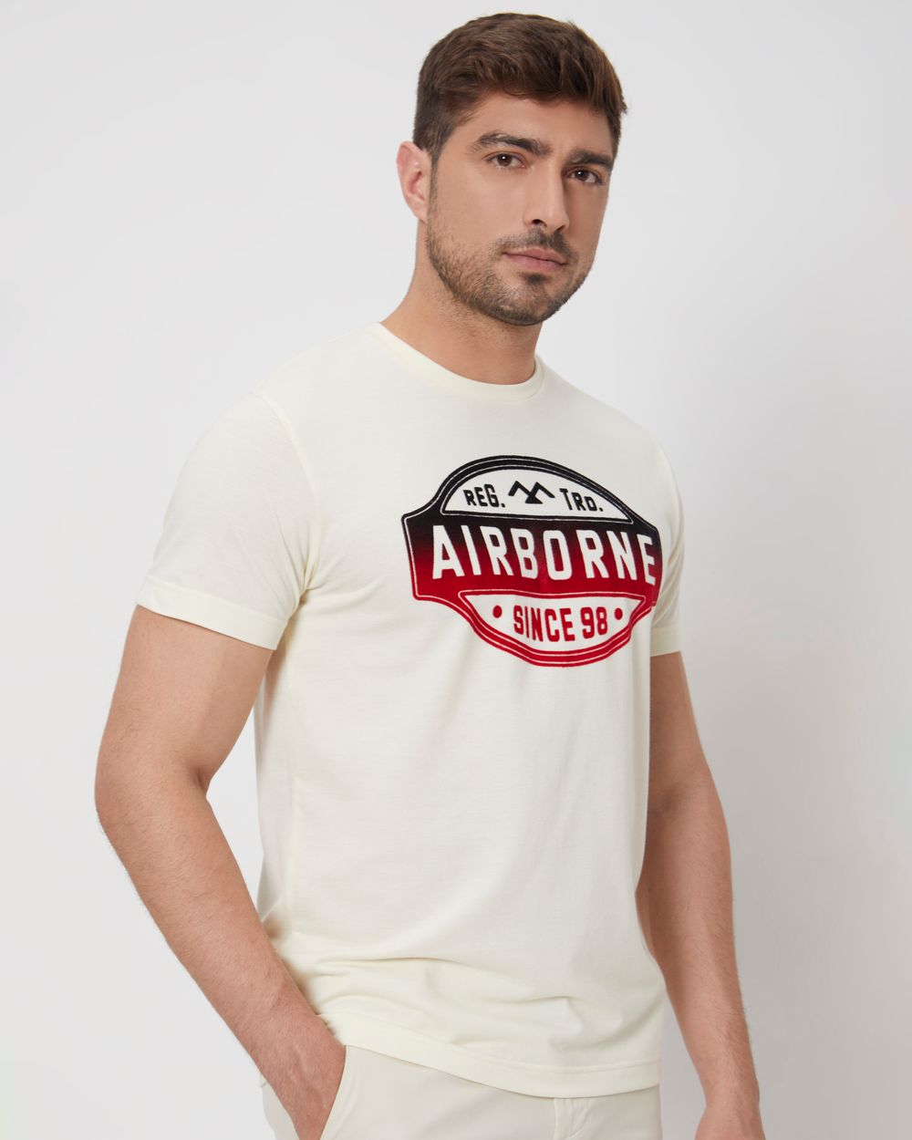 Off White Textured Graphic Slim Fit Jersey T-Shirt
