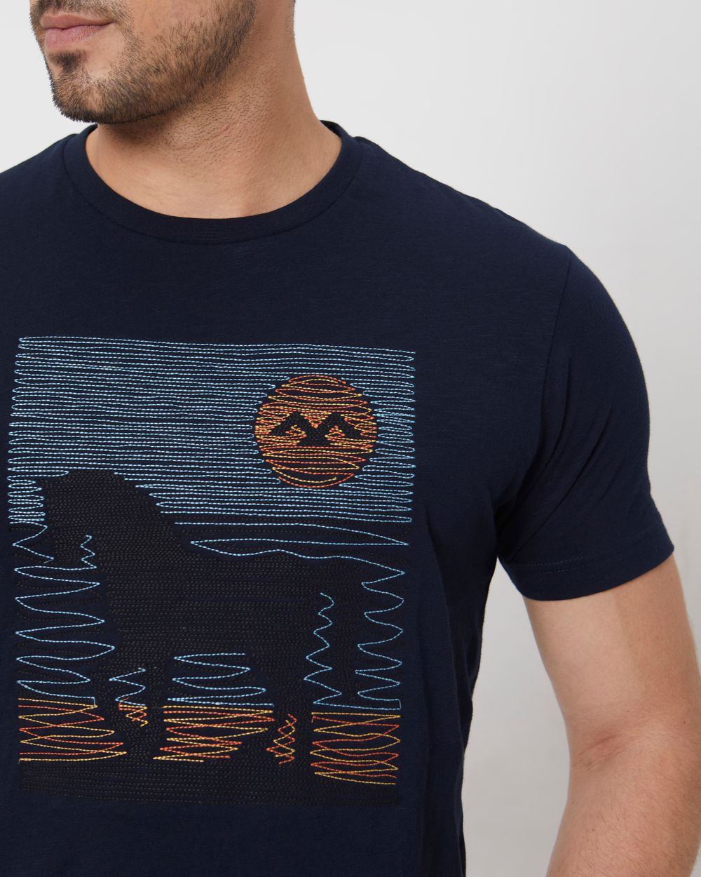 Navy Embroidered Graphic Slim Fit Jersey T-Shirt