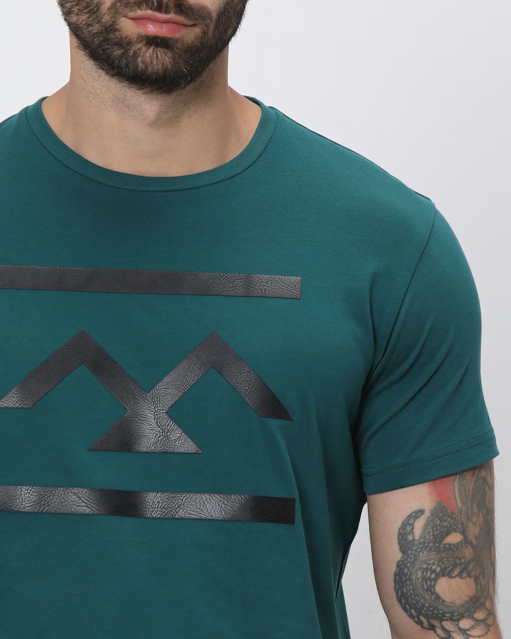 Teal Textured Logo Slim Fit Graphic Tee