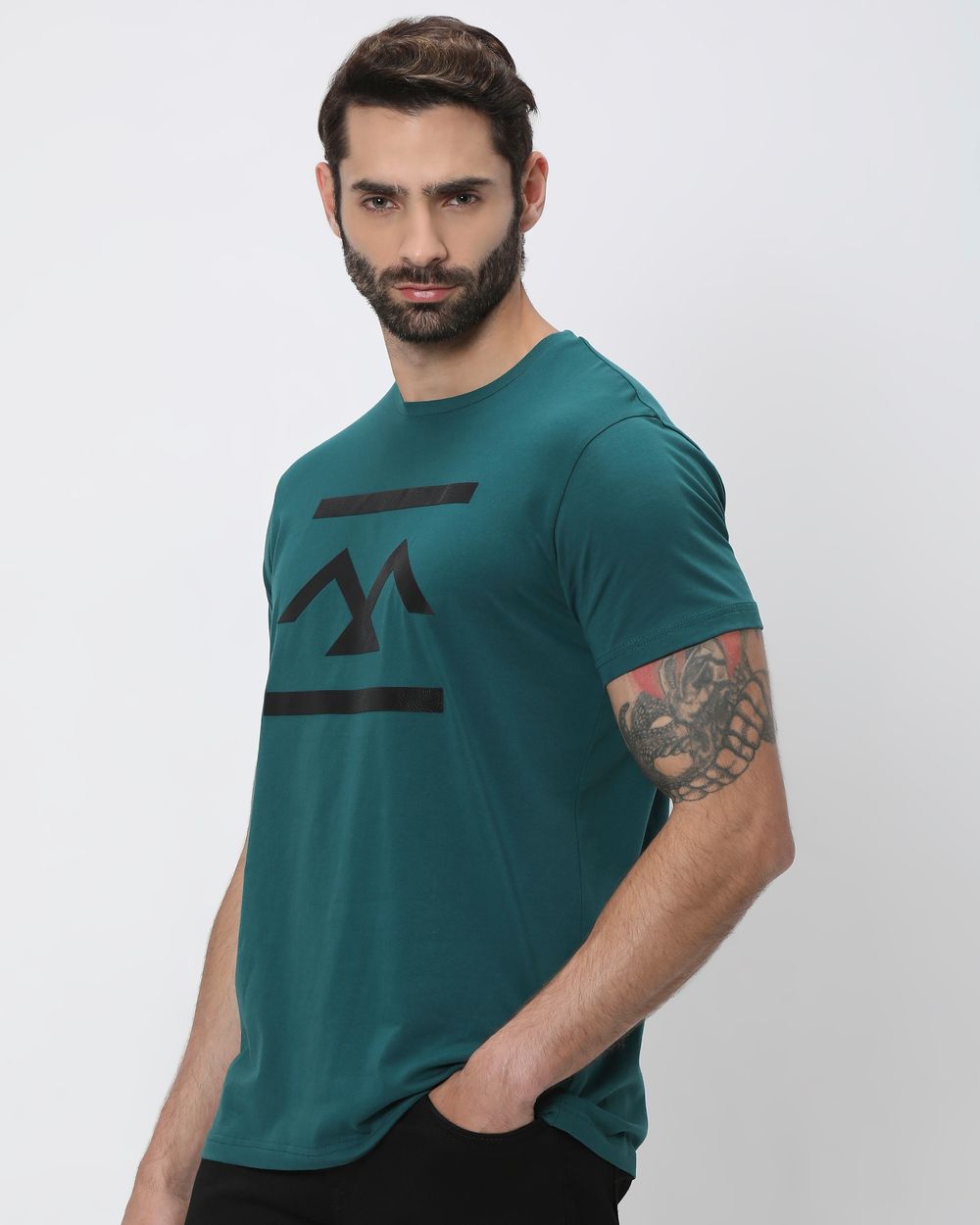 Teal Textured Logo Slim Fit Graphic Tee