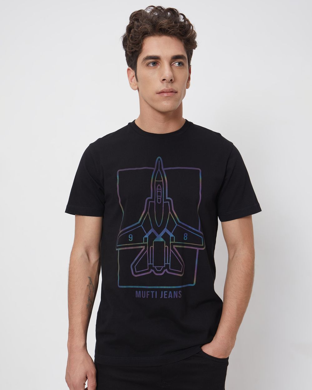 Black Graphic Plainslim Fit Casual T-Shirt
