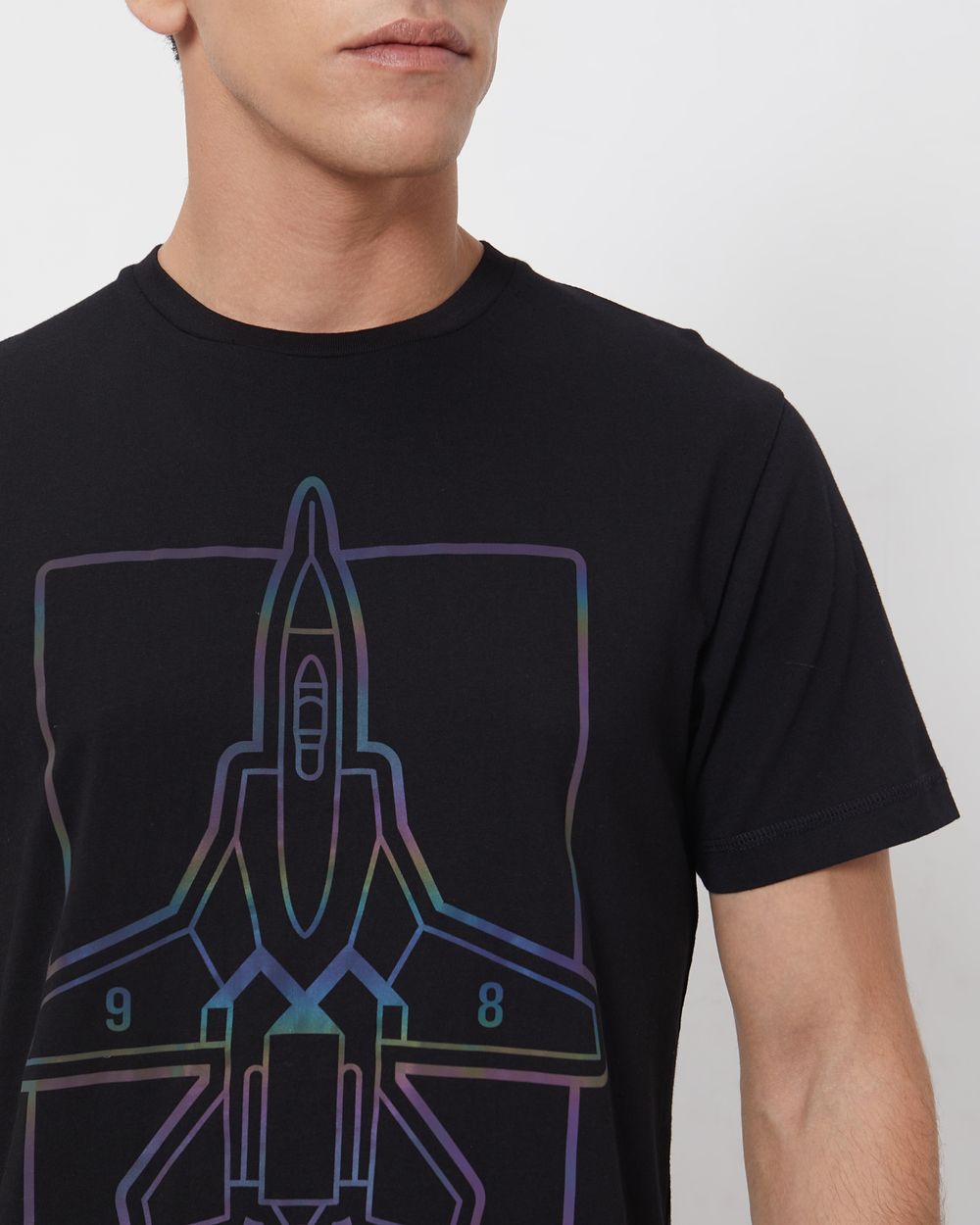 Black Graphic Plainslim Fit Casual T-Shirt
