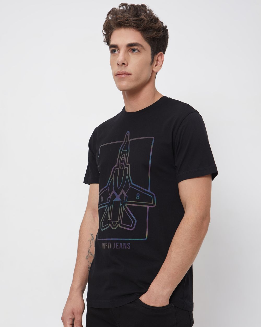 Black Graphic Plainslim Fit Casual T-Shirt