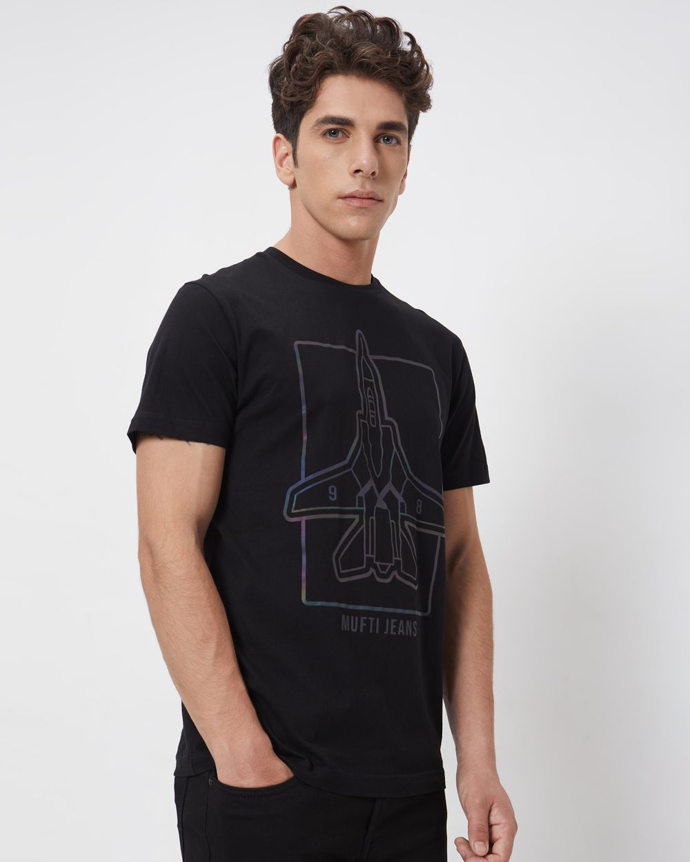 Black Graphic Plainslim Fit Casual T-Shirt