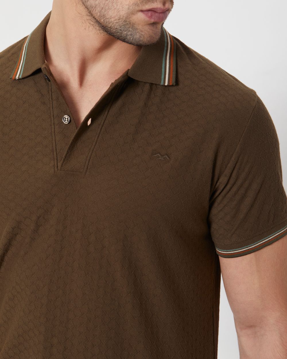 Olive Textured Tipped Collar Slim Fit Casual Polo