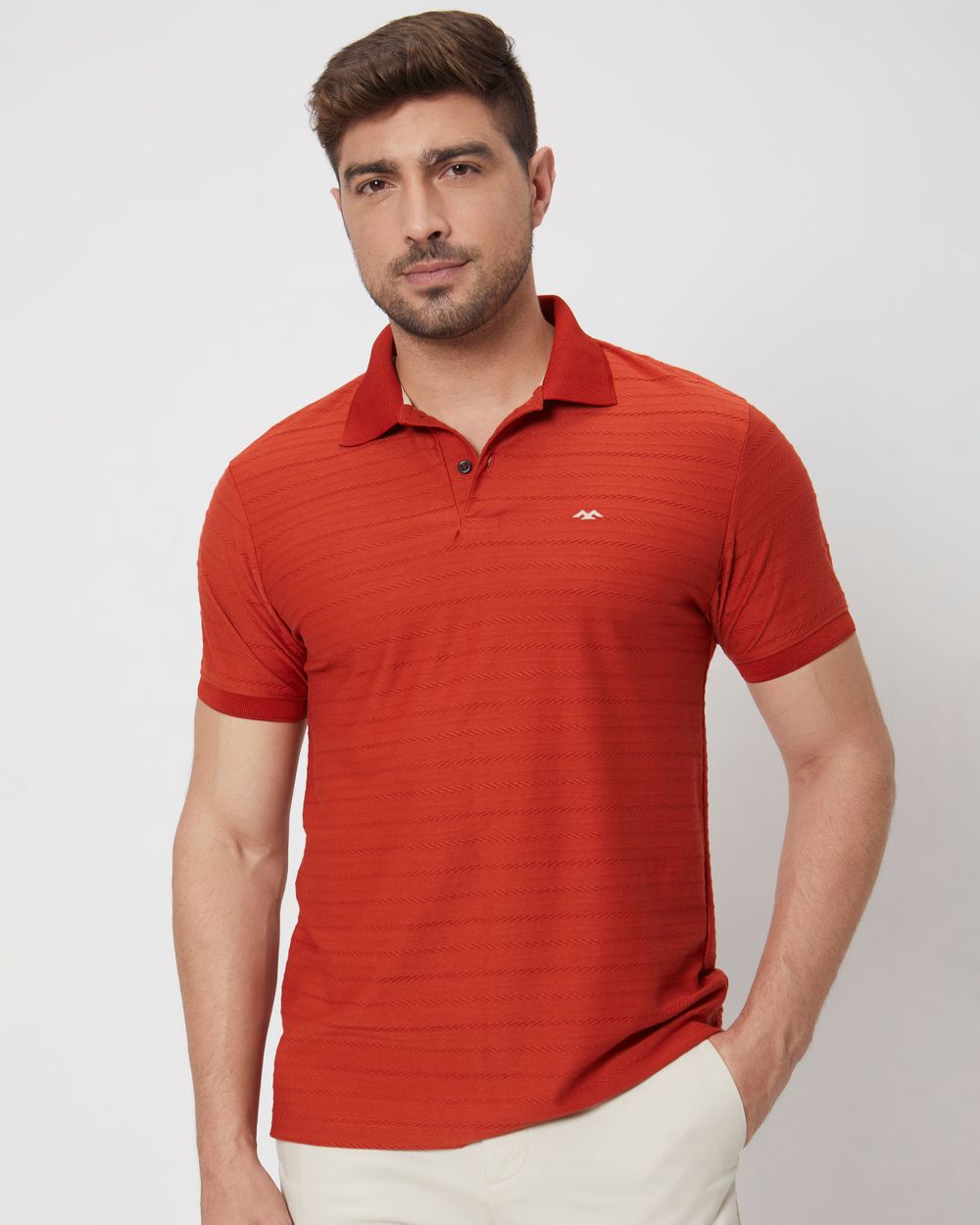 Rust Textured Plain Slim Fit Jersey T-Shirt