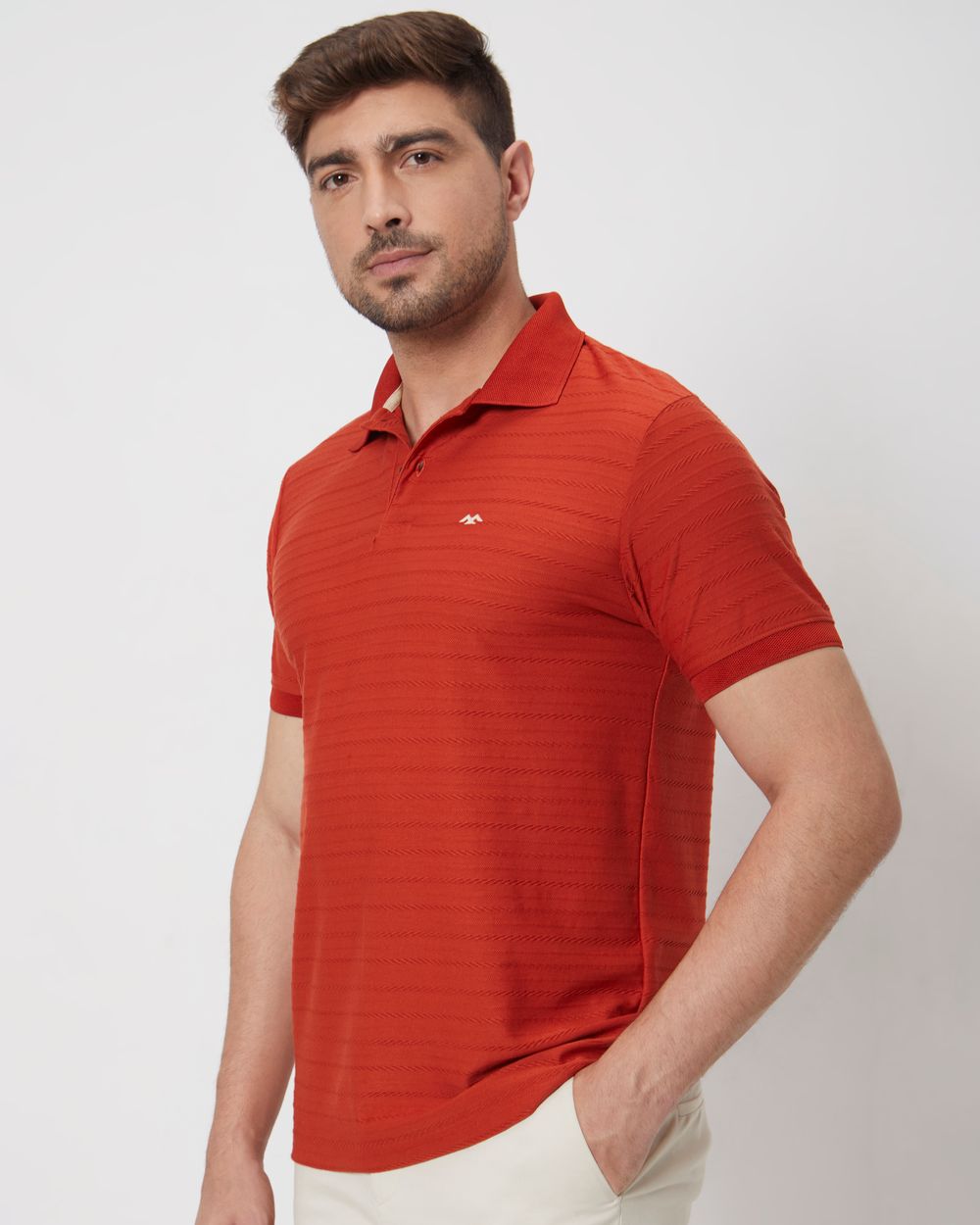 Rust Textured Plain Slim Fit Jersey T-Shirt