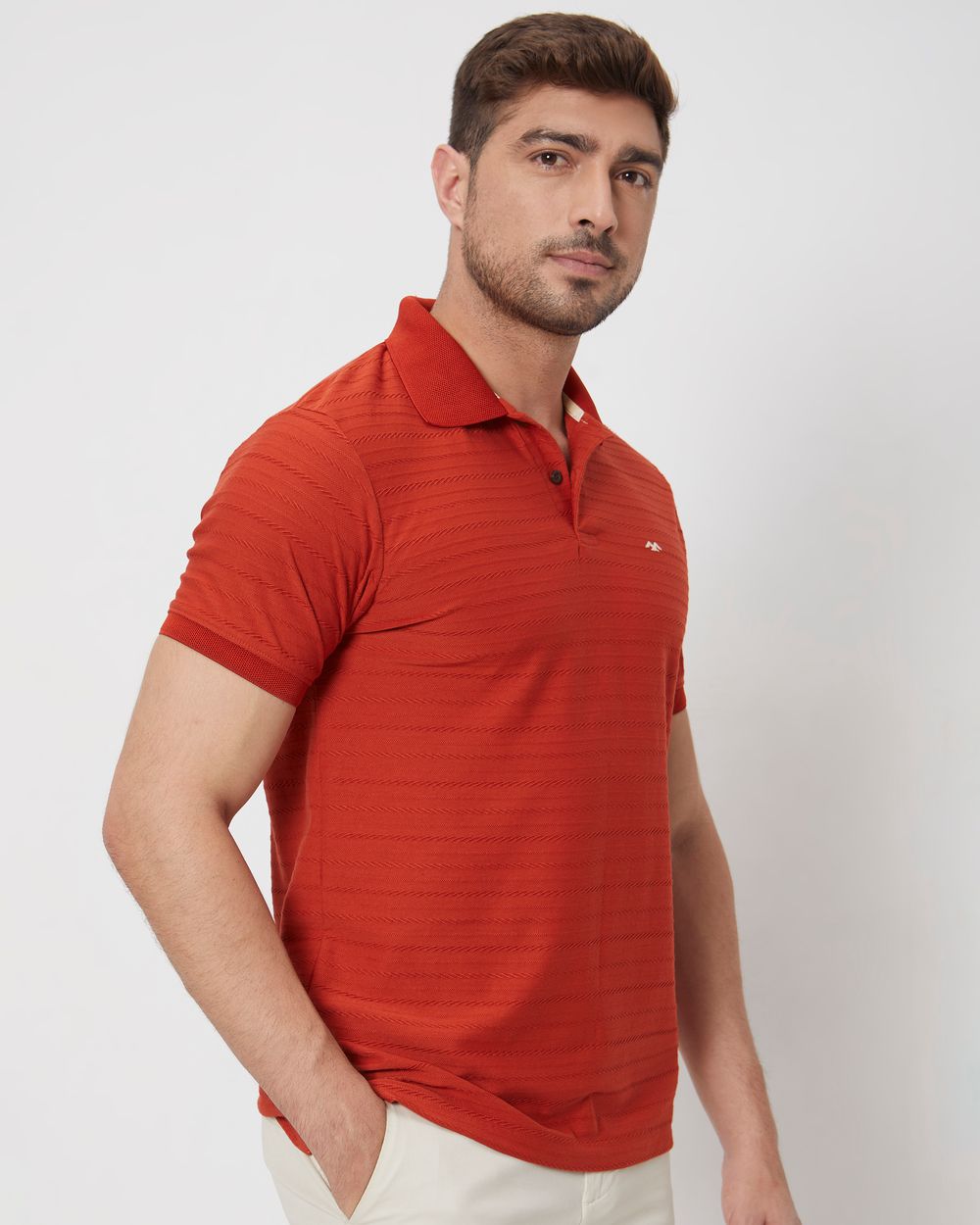 Rust Textured Plain Slim Fit Jersey T-Shirt