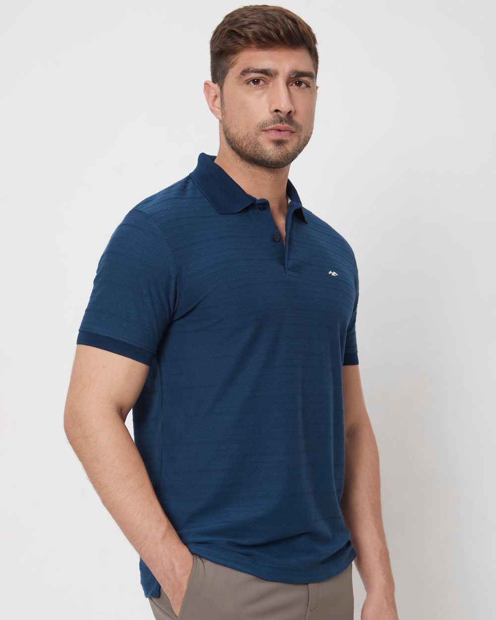 Teal Textured Plain Slim Fit Jersey T-Shirt