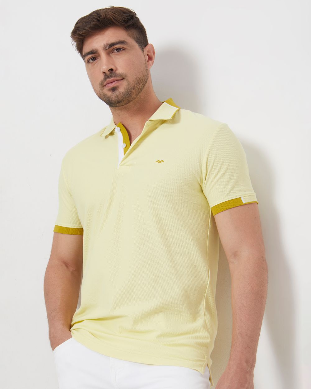 Light Yellow Detail Plain Slim Fit Mini Popcorn T-Shirt