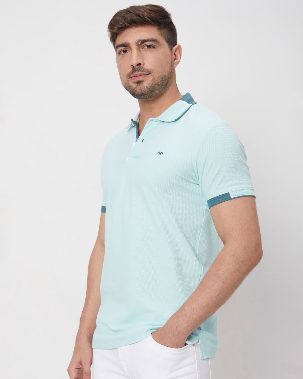 Turquoise Detail Plain Slim Fit Mini Popcornt-Shirt