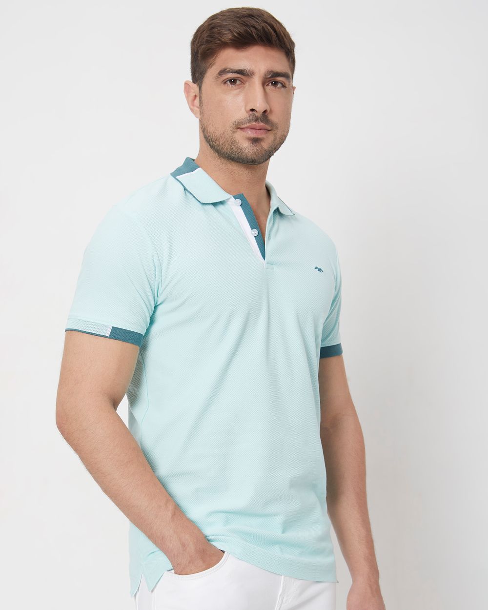 Turquoise Detail Plain Slim Fit Mini Popcornt-Shirt