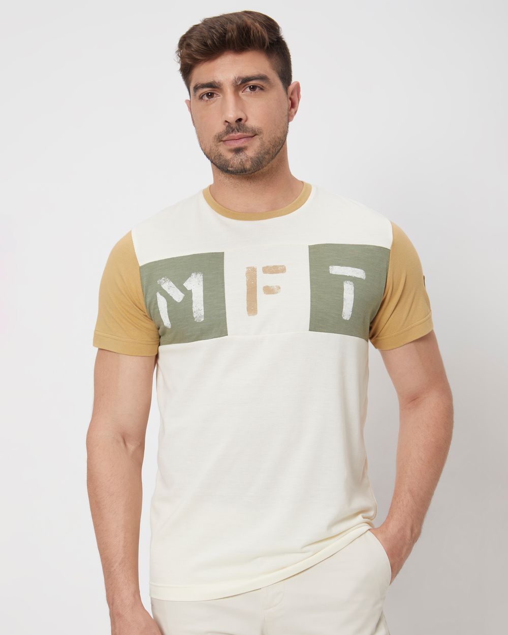 Off White Cut & Sew Plain Slim Fit Jersey T-Shirt