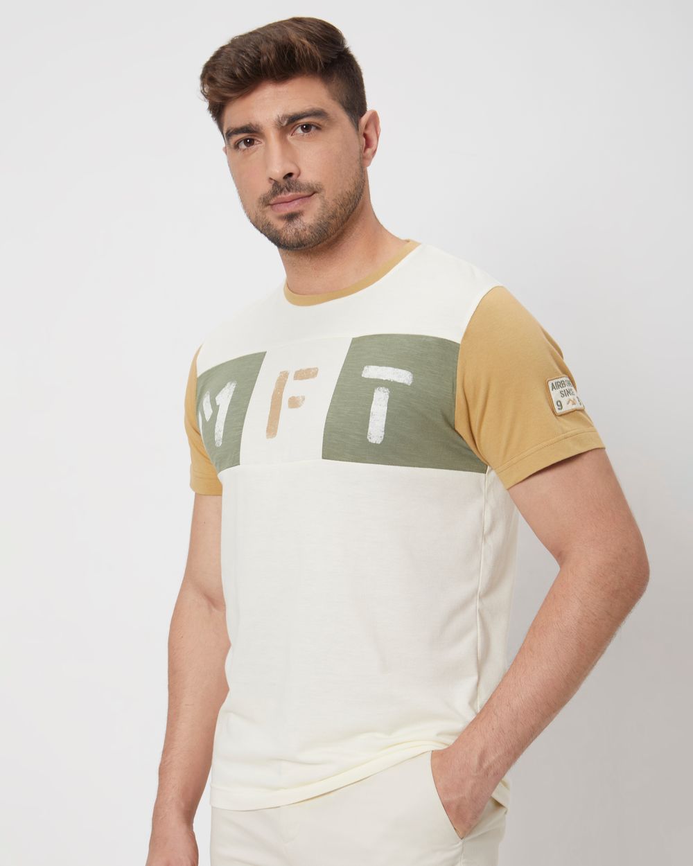 Off White Cut & Sew Plain Slim Fit Jersey T-Shirt