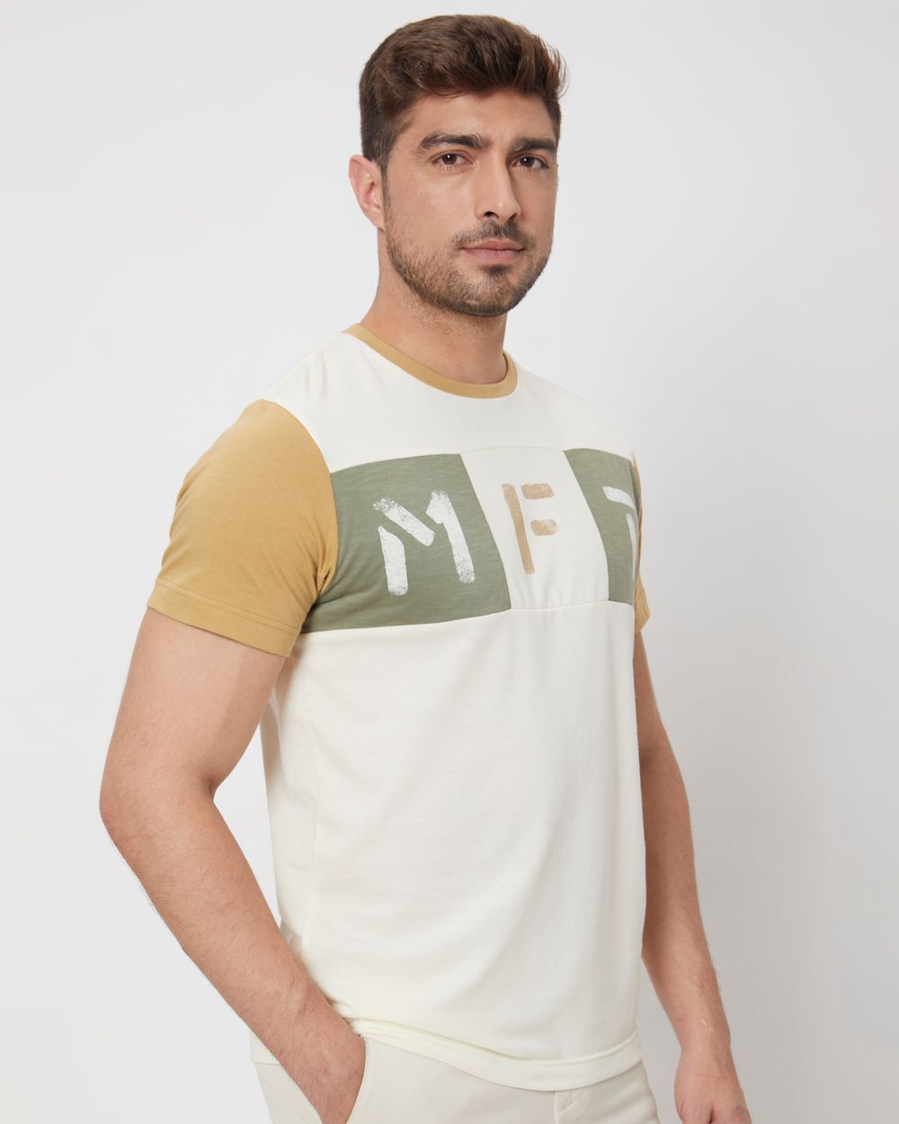 Off White Cut & Sew Plain Slim Fit Jersey T-Shirt