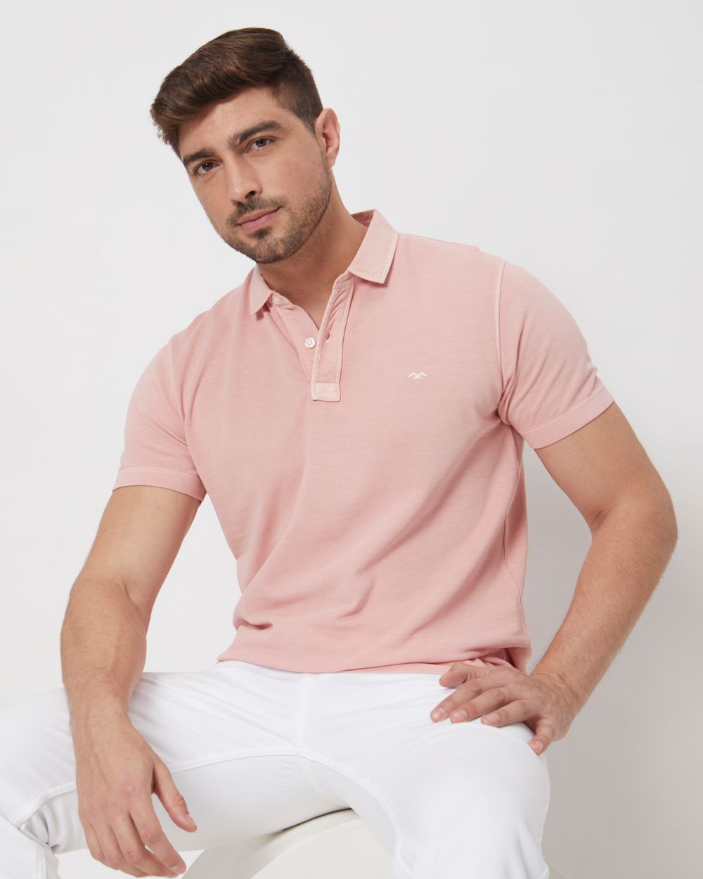 Pink Logo Embroidered Plain Slim Fit Pique Polo T-Shirt