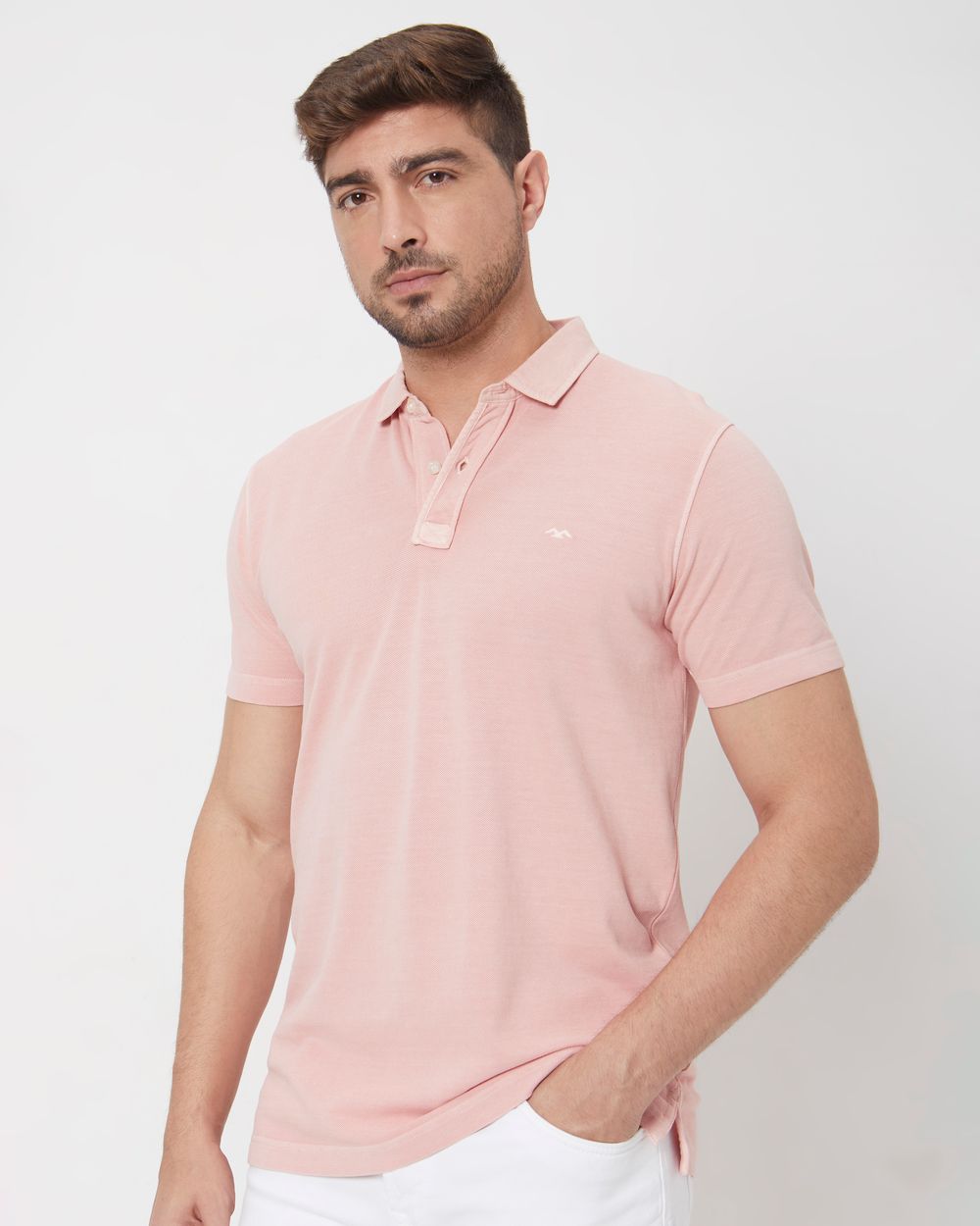 Pink Logo Embroidered Plain Slim Fit Pique Polo T-Shirt