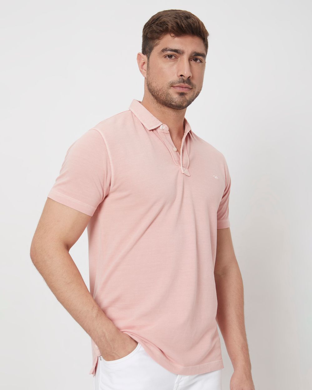 Pink Logo Embroidered Plain Slim Fit Pique Polo T-Shirt