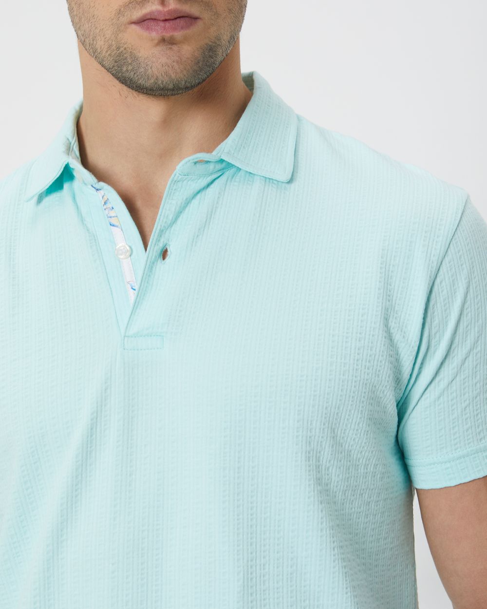 Turquoise Textured Plain Slim Fit Textured Jersey Polo