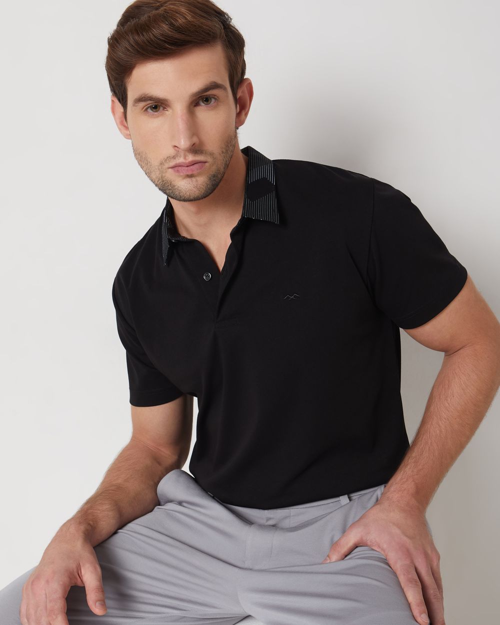 Black Printed Plain Slim Fit Casual Polo