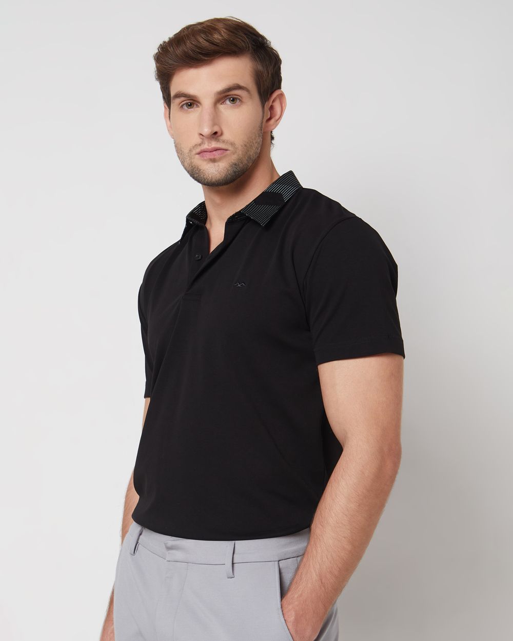 Black Printed Plain Slim Fit Casual Polo