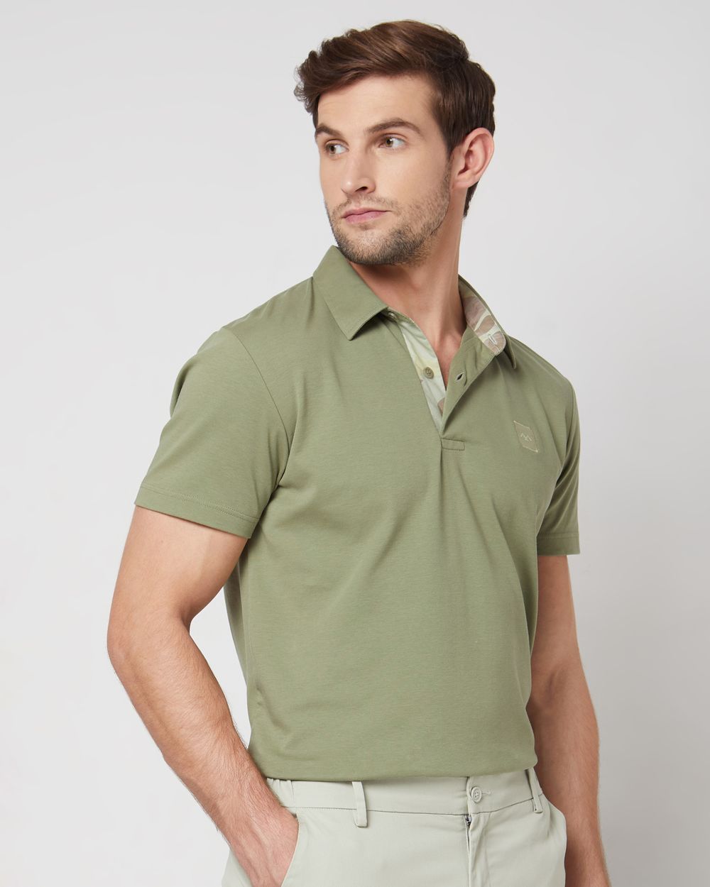 Light Olive Plain Slim Fit Casual Polo