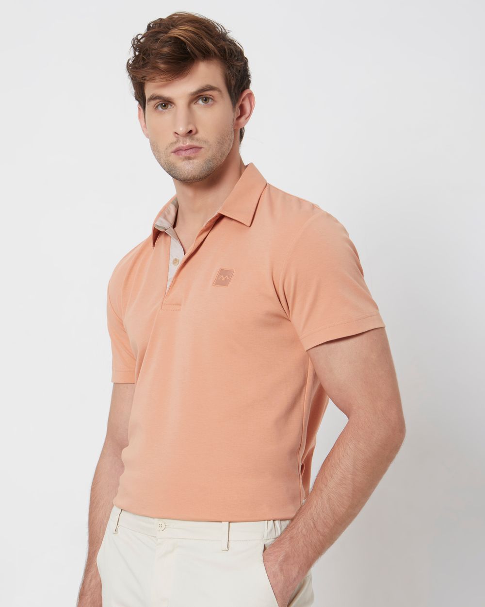 Peach Plain Slim Fit Casual Polo