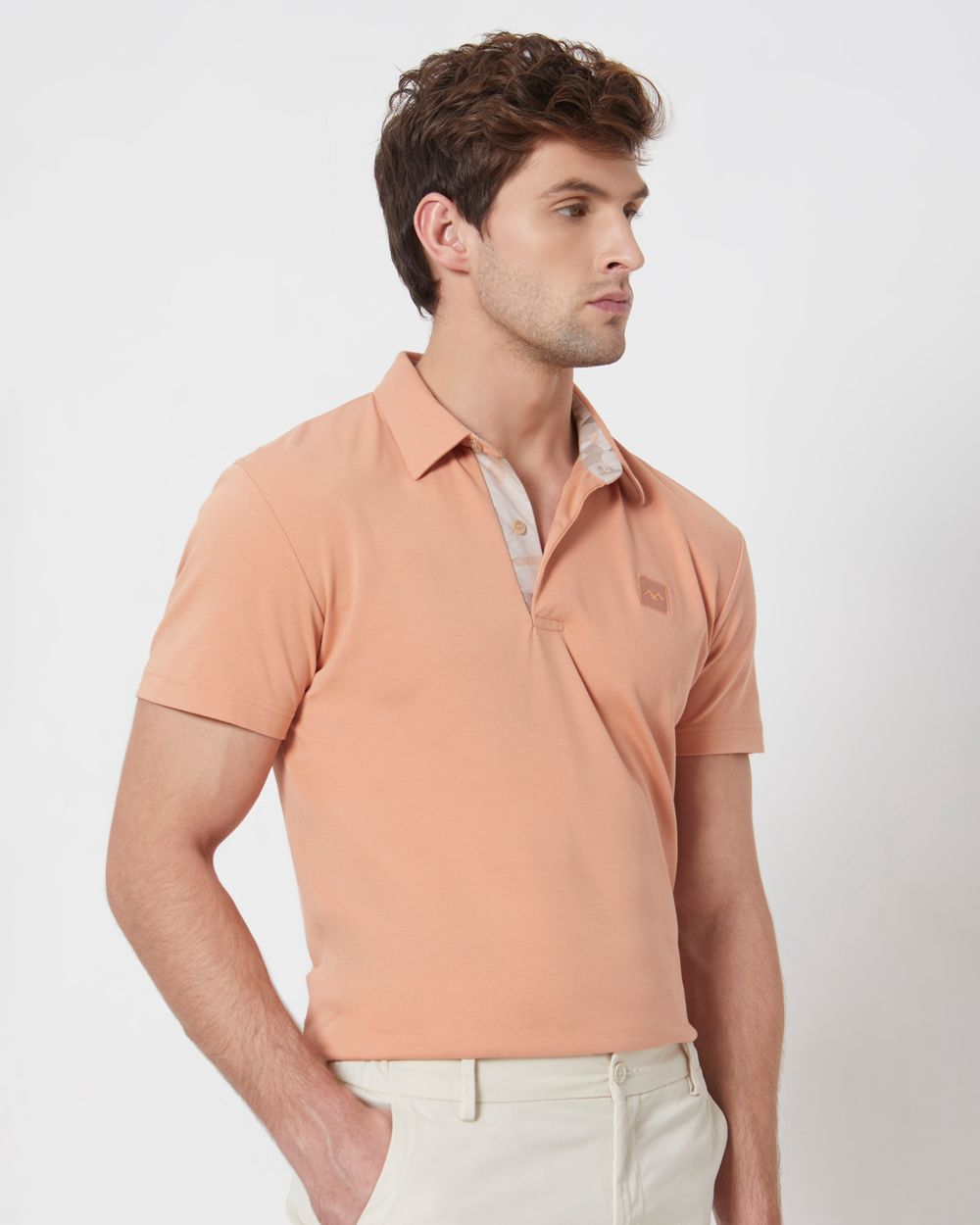 Peach Plain Slim Fit Casual Polo