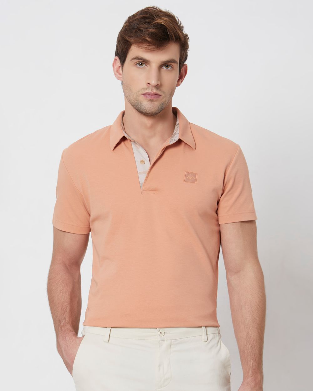 Buy Peach Plain Slim Fit Casual Polo Online at Muftijeans