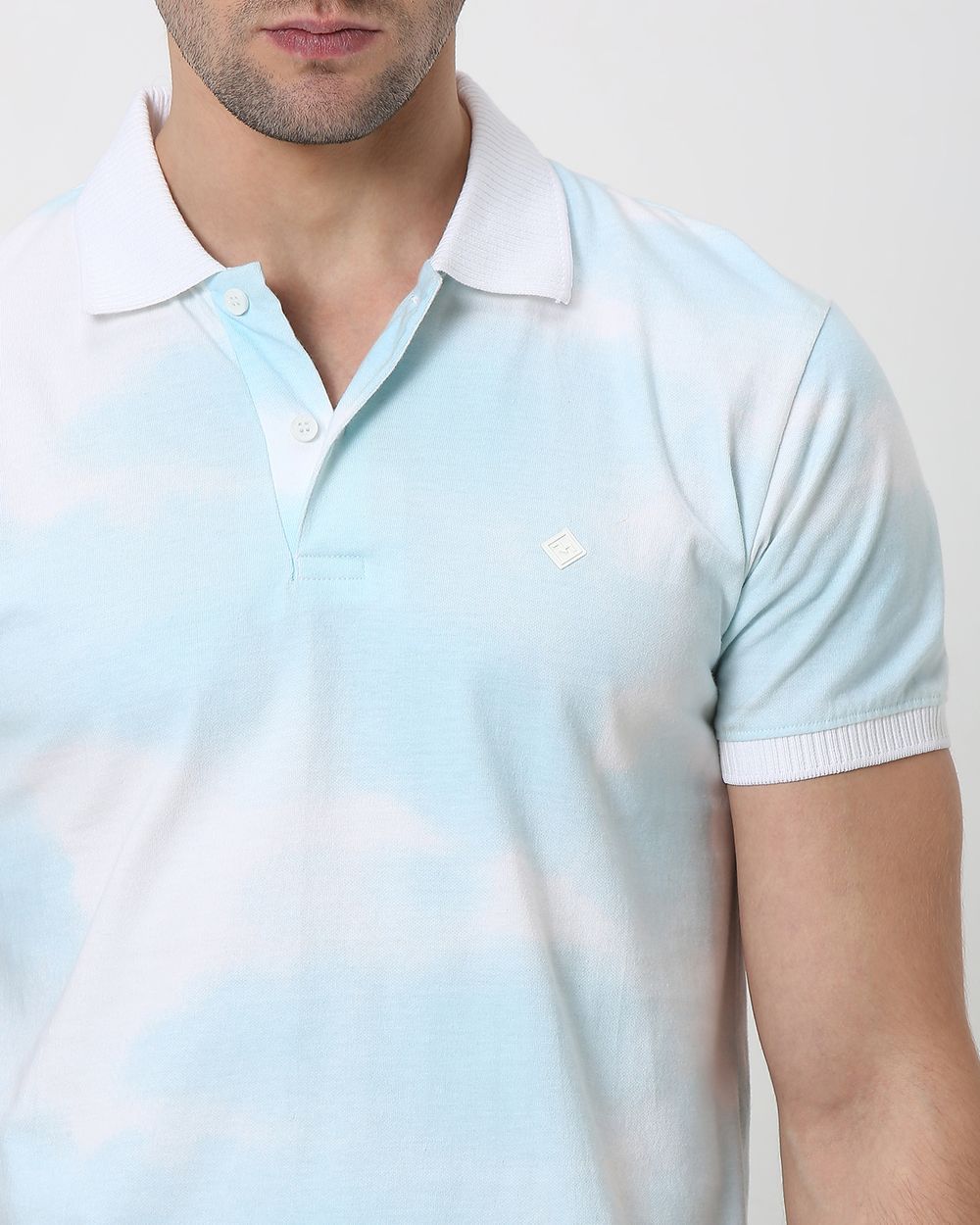 Light Blue Cloud Print Slim Fit Polo T-Shirt