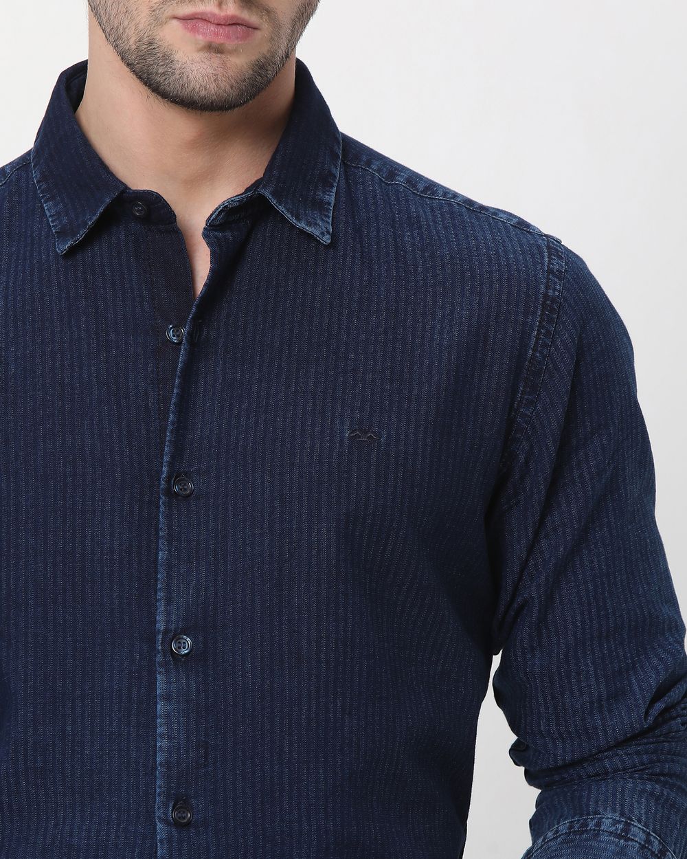 Indigo Blue Denim Plain Slim Fit Casual Shirt