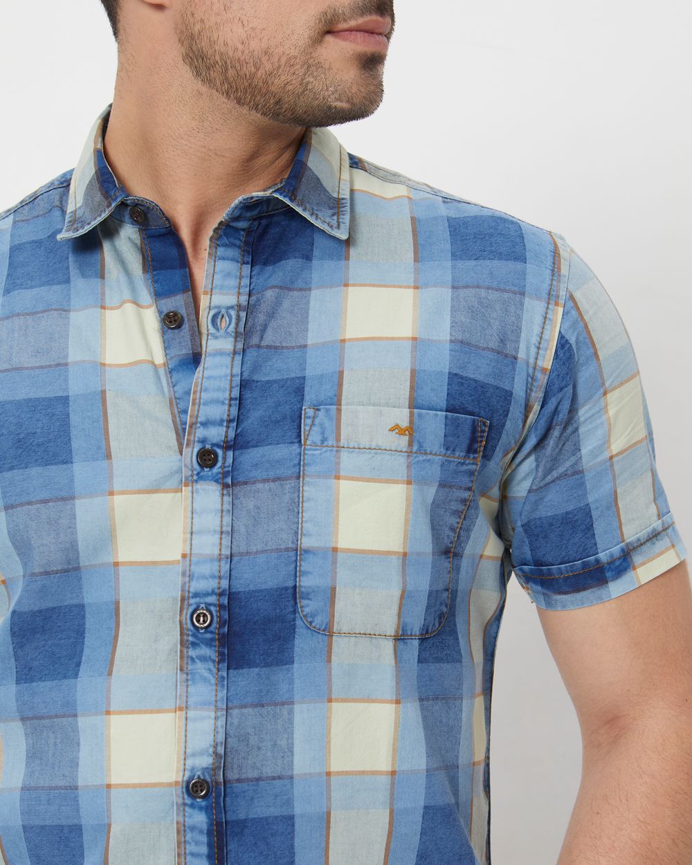 Light Blue Large Check Slim Fit Casual Shirt