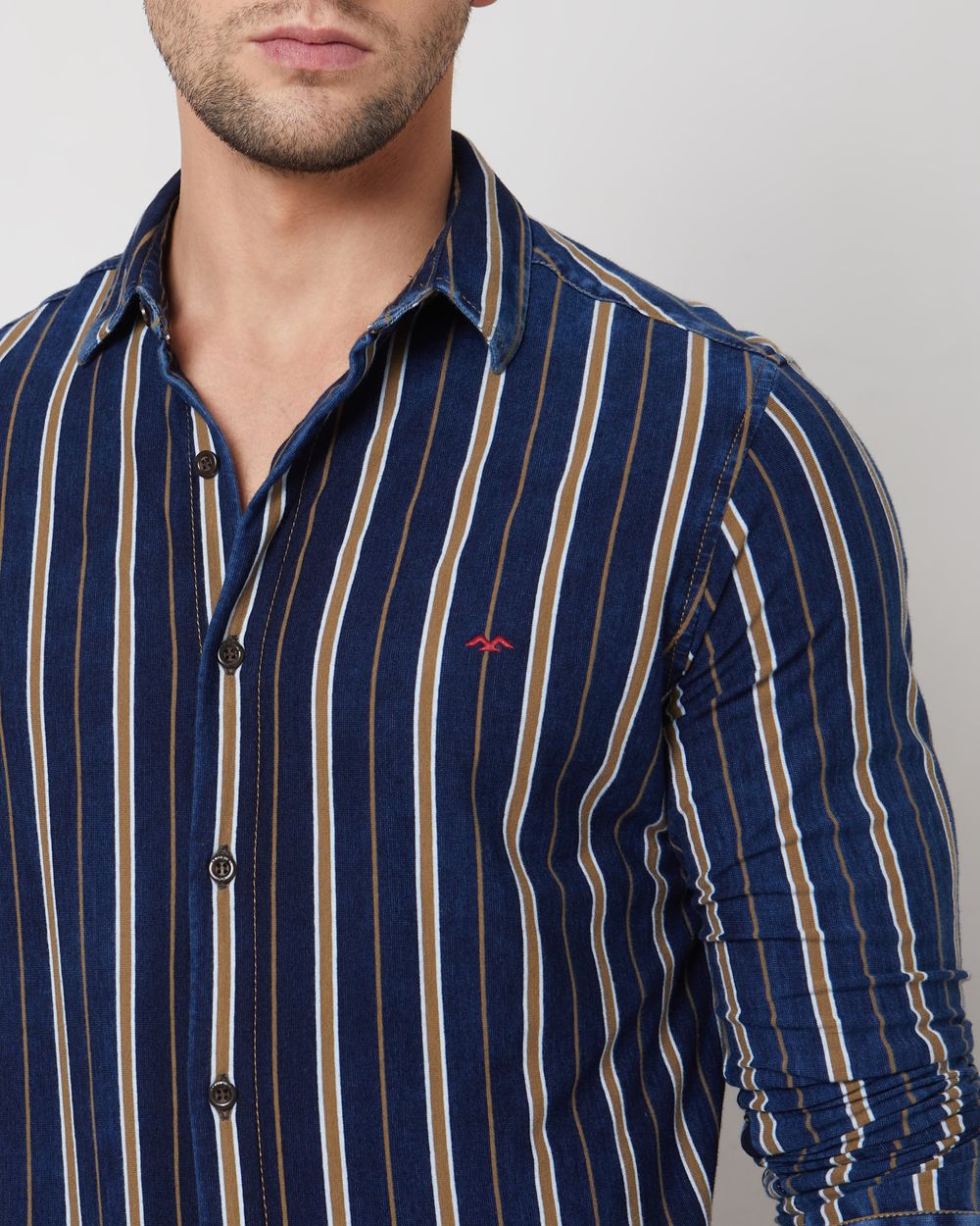 Indigo Blue Knitted Stripe Slim Fit Casual Shirt