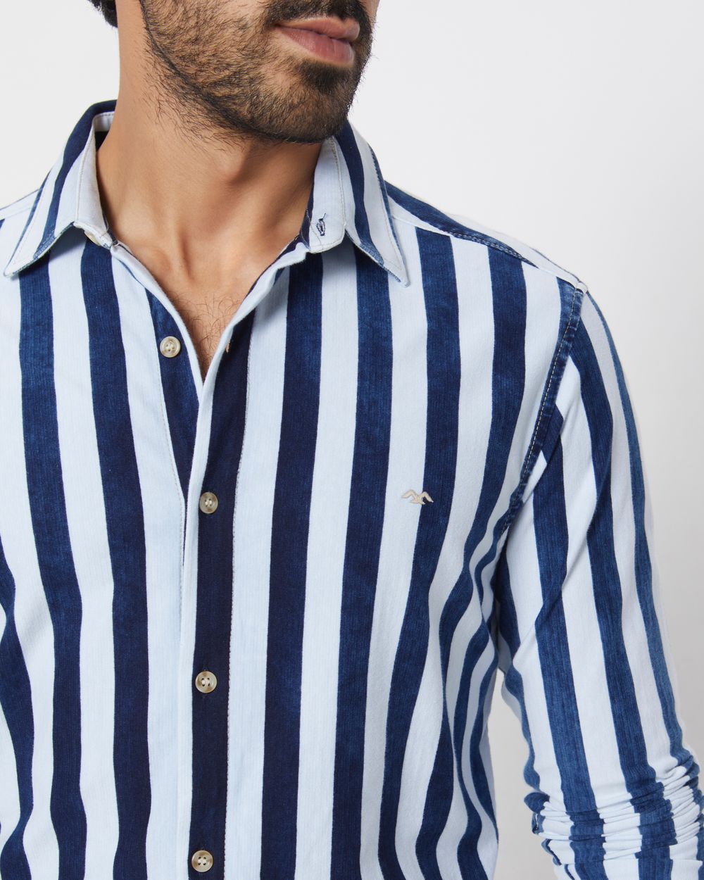 Indigo Blue Knitted Stripe Slim Fit Casual Shirt