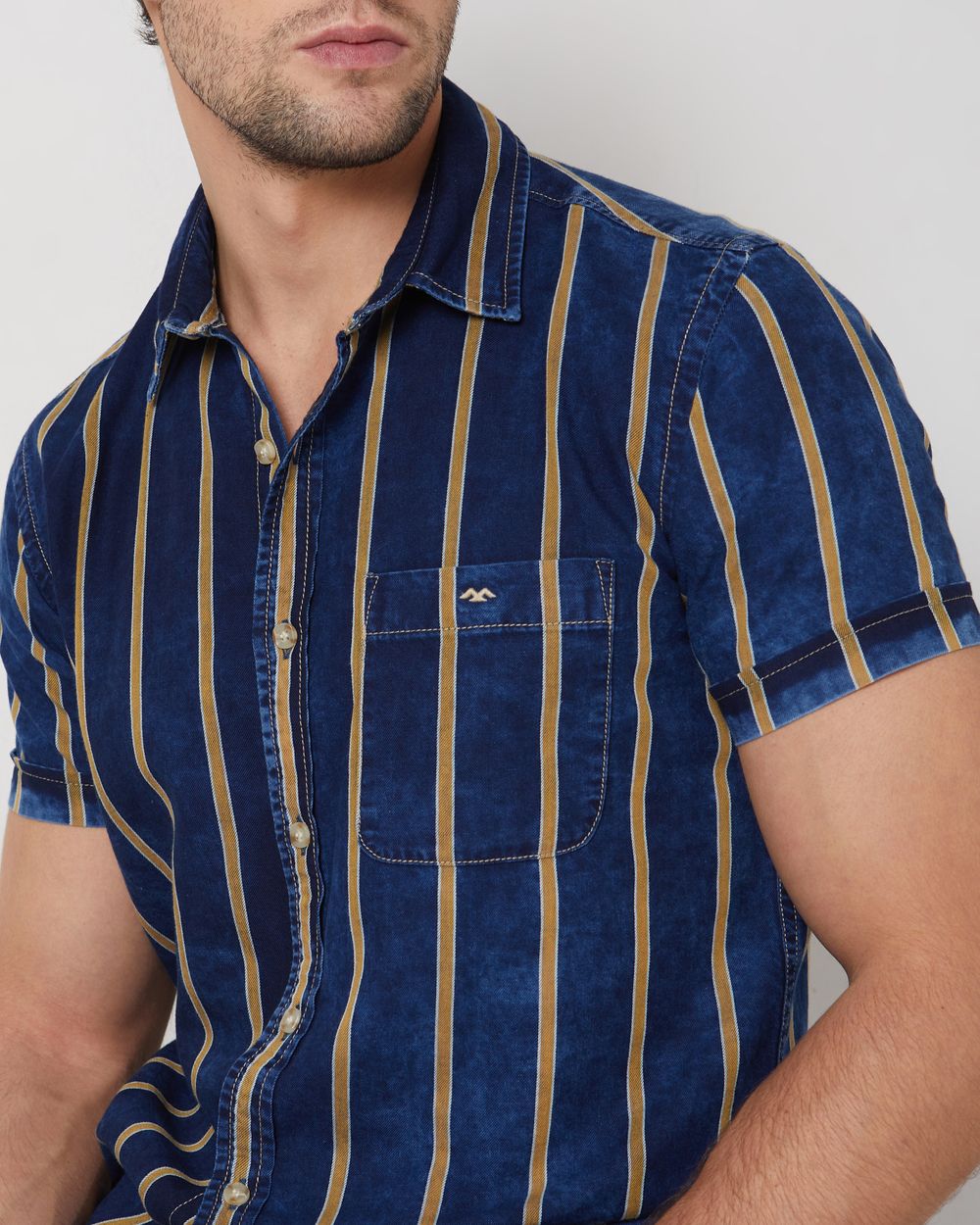 Indigo Blue Denim Stripe Slim Fit Casual Shirt