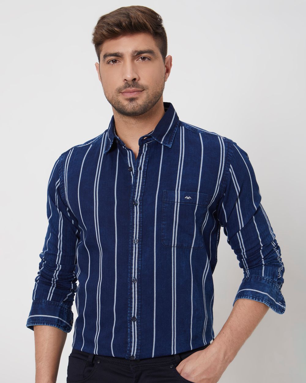 Indigo Blue Denim Stripe Slim Fit Casual Shirt