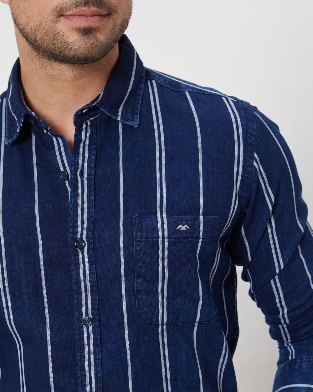 Indigo Blue Denim Stripe Slim Fit Casual Shirt