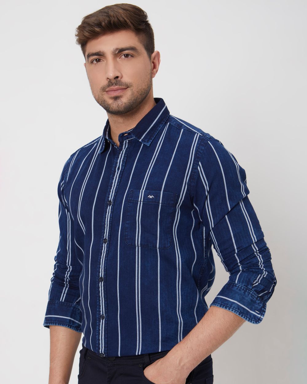 Indigo Blue Denim Stripe Slim Fit Casual Shirt
