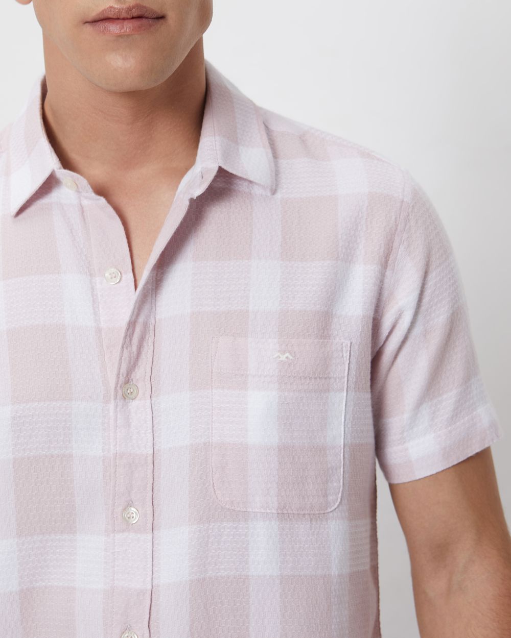 Pink & White Textured Check Slim Fit Casual Shirt