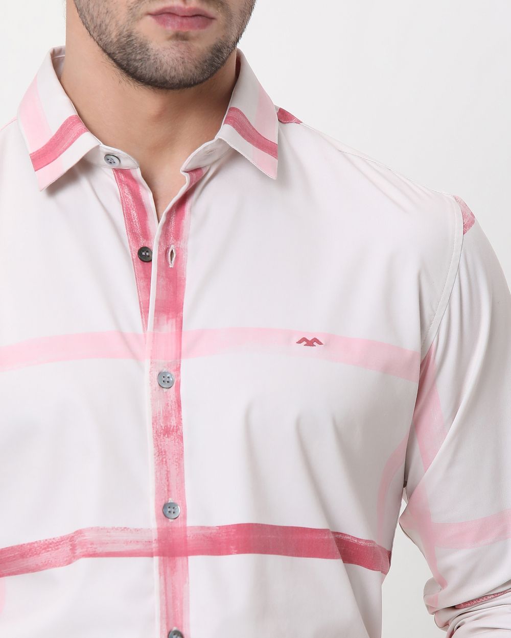 Pink Painted Check Slim Fit Casual