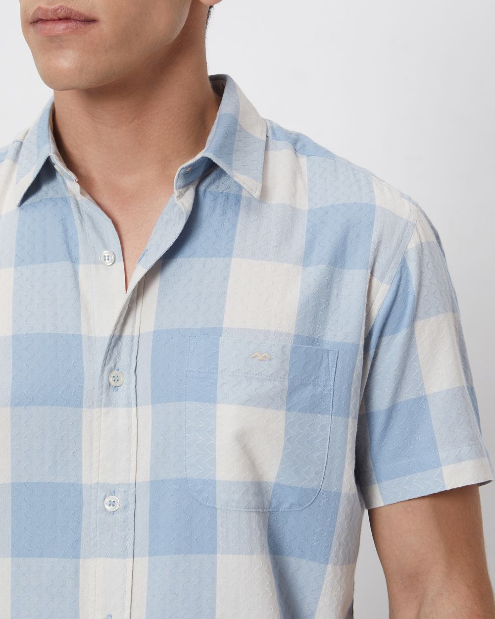 Light Blue Square Check Slim Fit Casual Shirt
