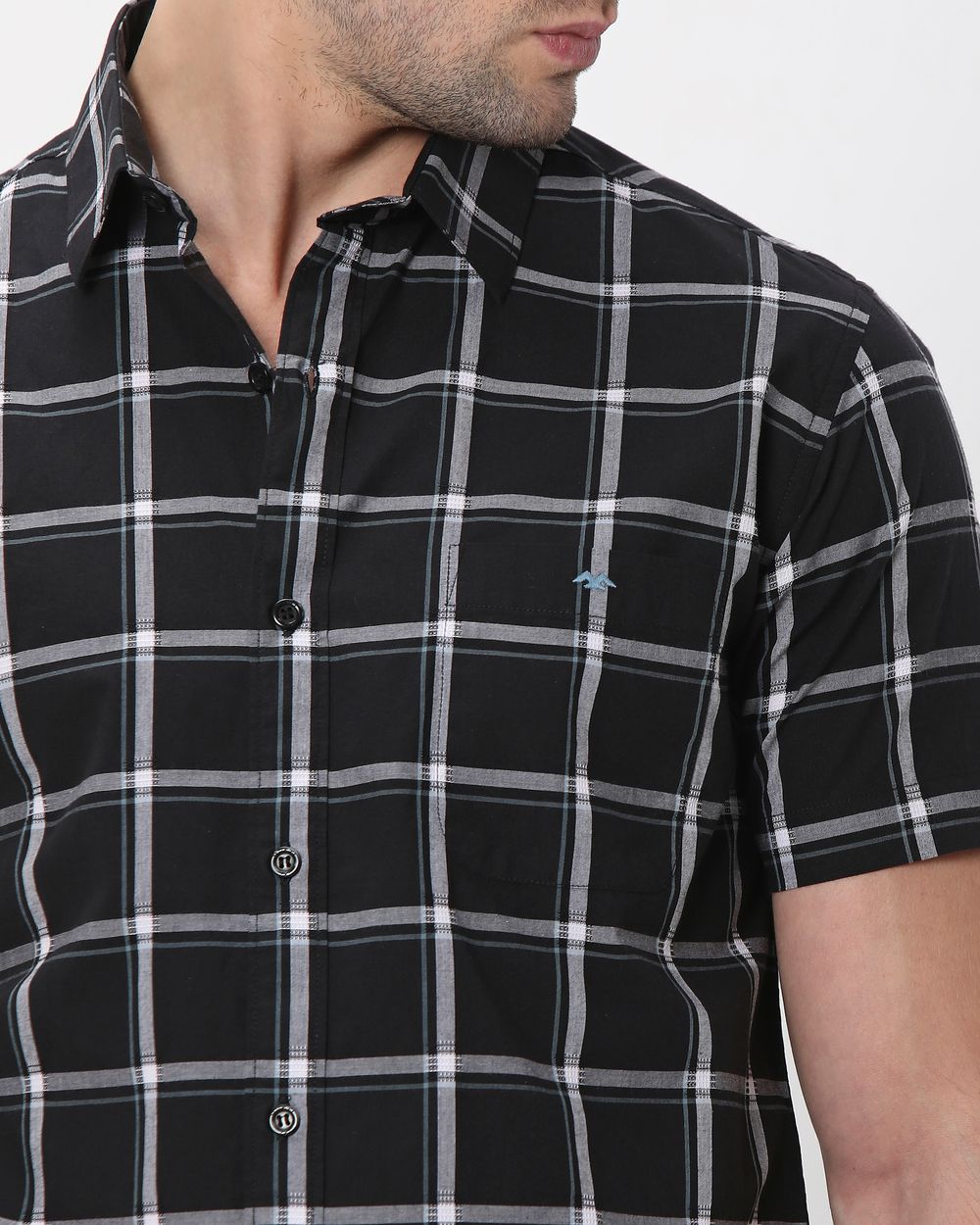 Black Square Check Slim Fit Casual Shirt