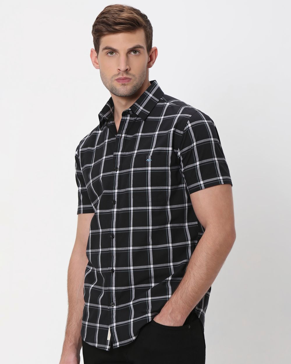 Black Square Check Slim Fit Casual Shirt