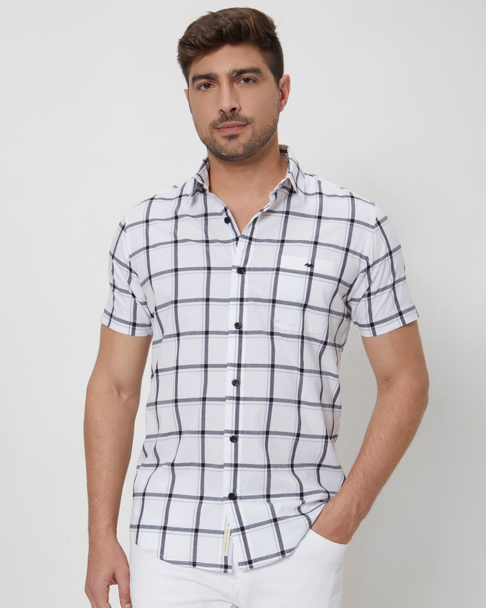 White Square Check Slim Fit Casual Shirt