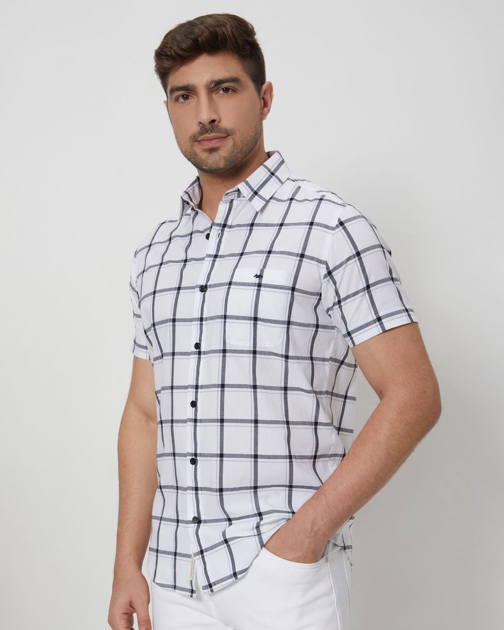 White Square Check Slim Fit Casual Shirt
