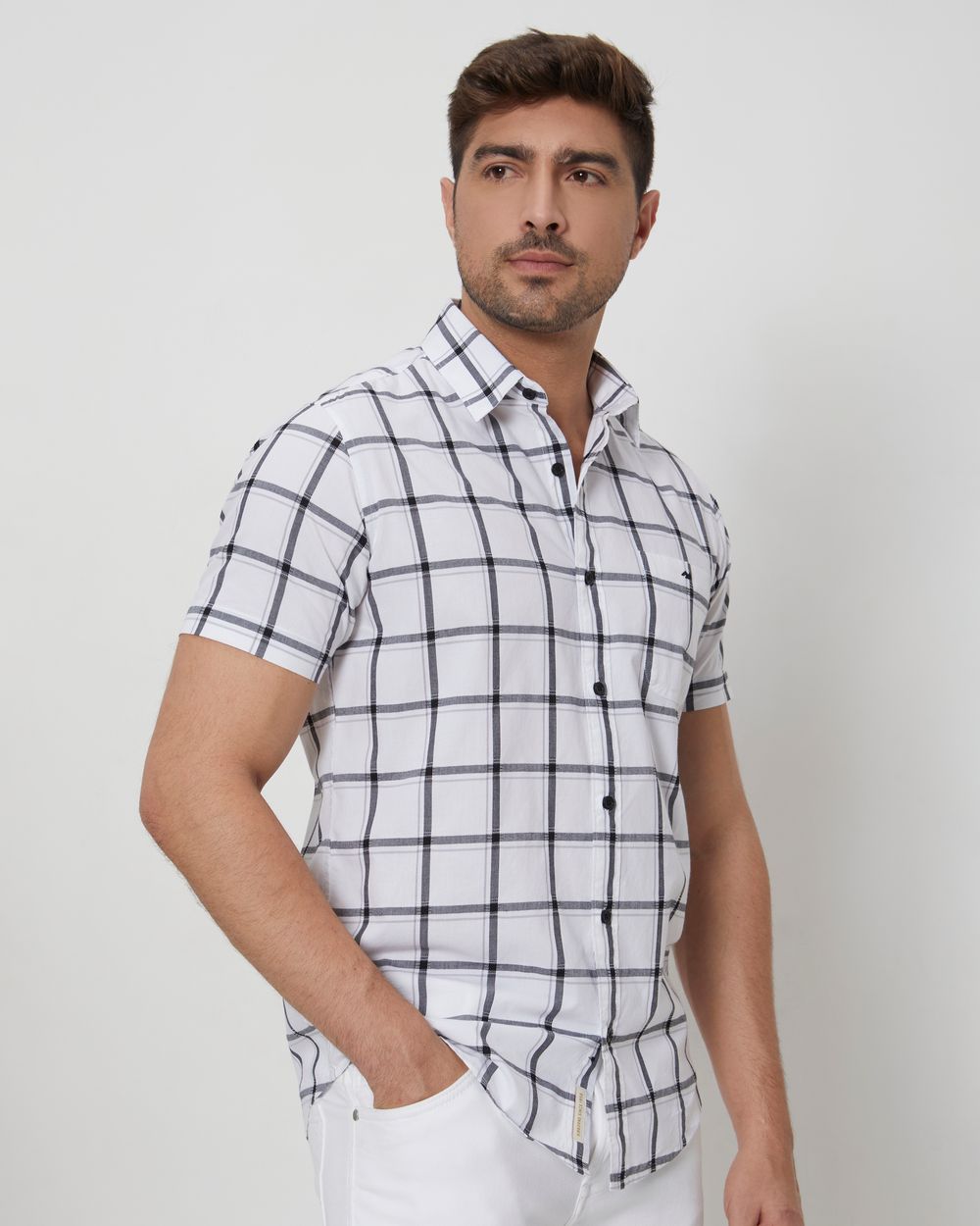 White Square Check Slim Fit Casual Shirt