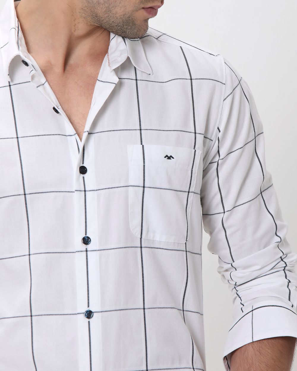 White Windowpane Check Slim Fit Casual Shirt