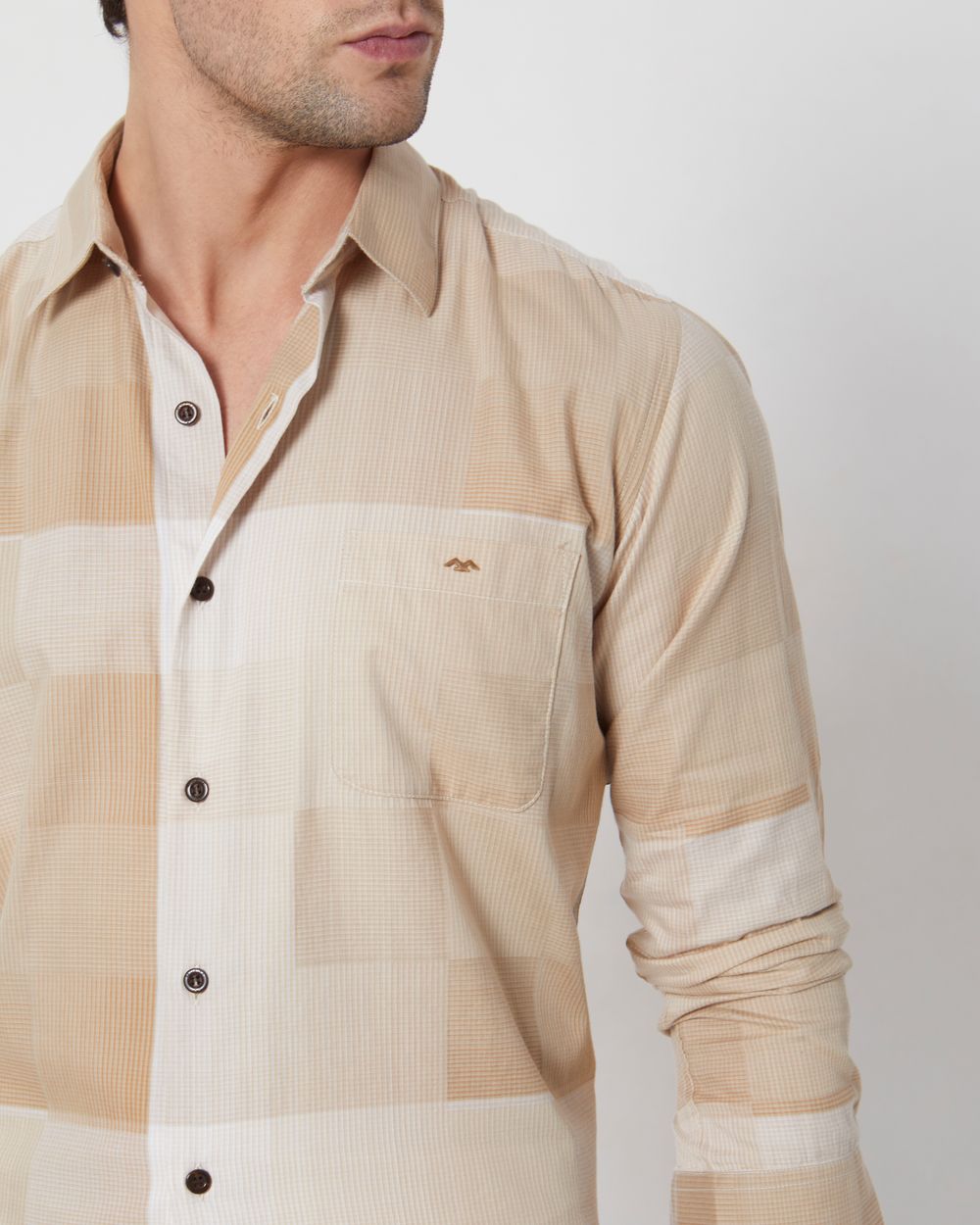 Khaki Tonal Check Slim Fit Casual Shirt