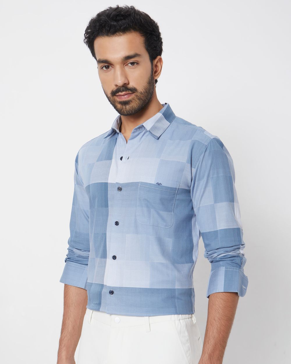 Blue Tonal Check Slim Fit Casual Shirt